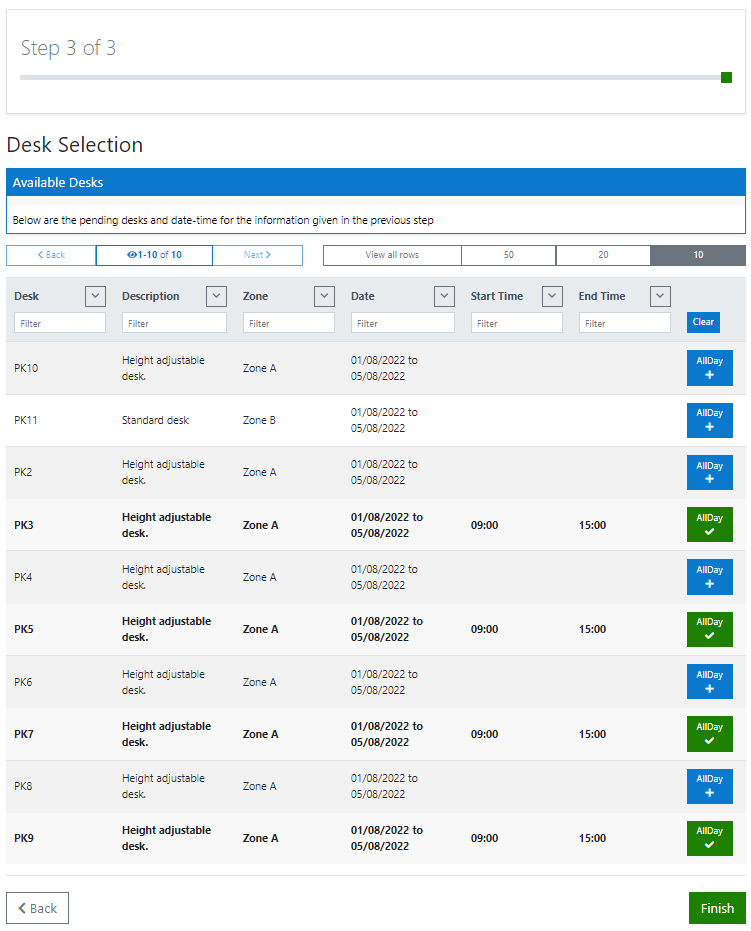 Available Desks Returned